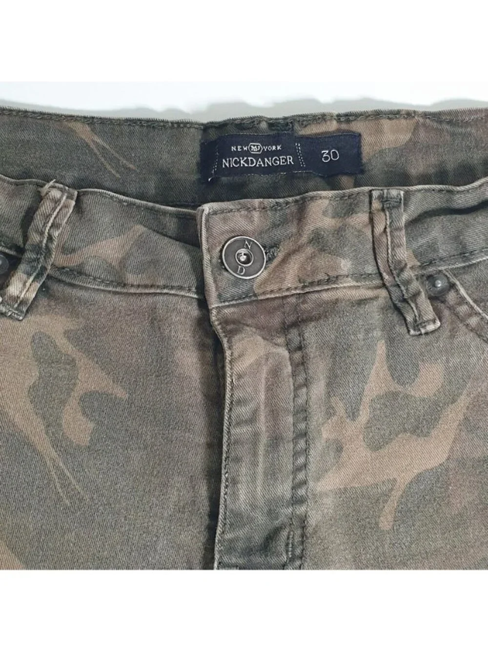NickDanger Camo Cargo Shorts Mens Size 30 Woodland Print Cotton Spandex Stitch - Picture 2 of 11